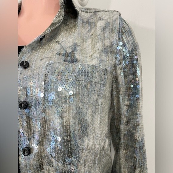 NWT Anthropologie Pilcro Sequin Embellished Tie Dye Button Down Shirt Blouse XS - Picture 12 of 16